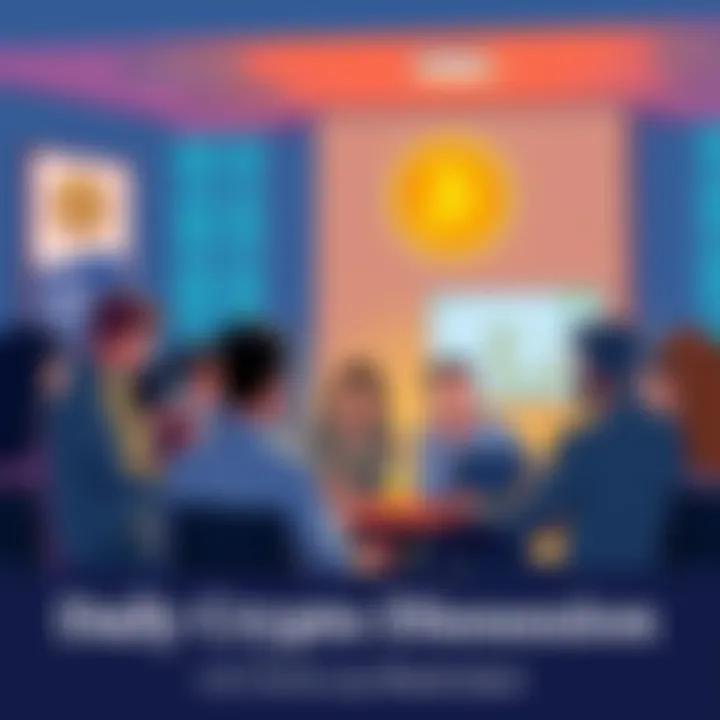 A group of people discussing cryptocurrency safety tips and trading practices, with a focus on avoiding scams, in a community setting.