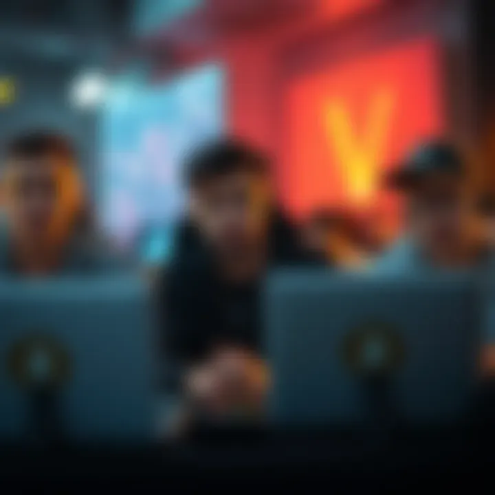 A group of crypto enthusiasts sitting in front of laptops, looking bored and detached from the current market activity.