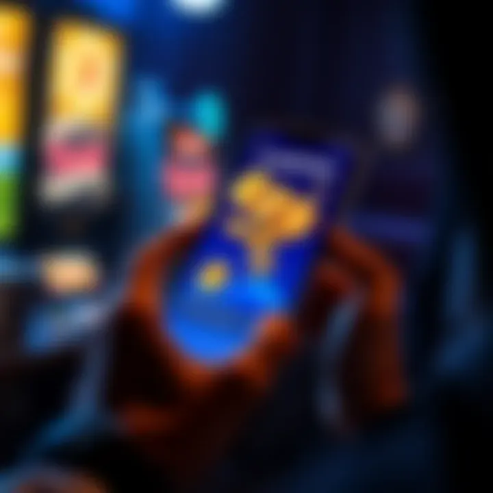 A person using a smartphone displaying a crypto faucet app with coins appearing on the screen.