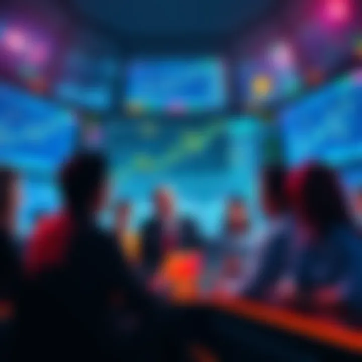 Crypto Journey A group of diverse individuals discussing their experiences in cryptocurrency, surrounded by digital screens showing crypto charts and graphs.