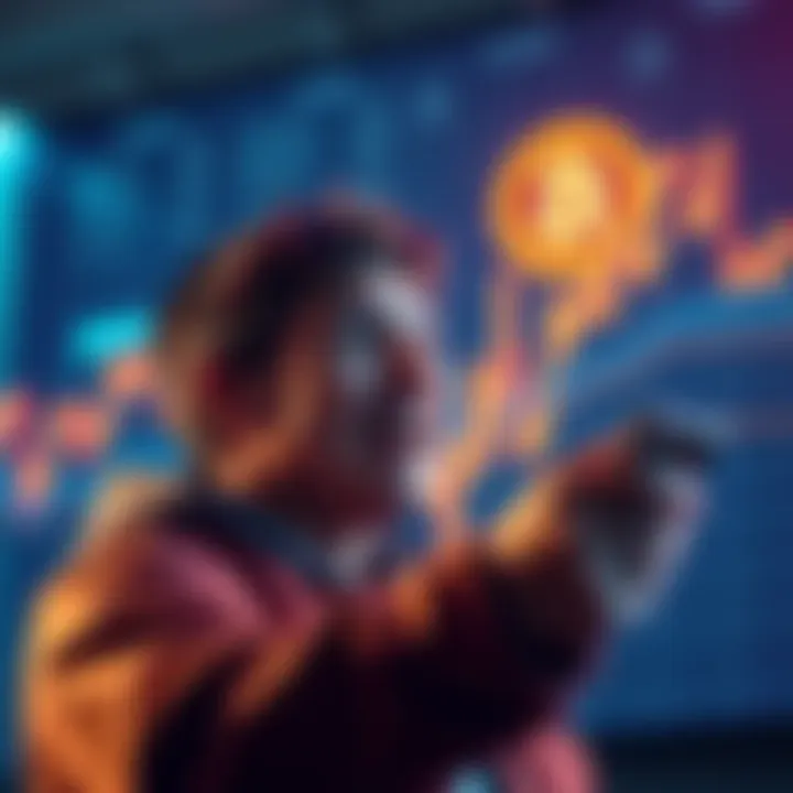 A person looking at a graph showing rising Bitcoin prices with a relieved expression, symbolizing unexpected gains from a risky loan decision.