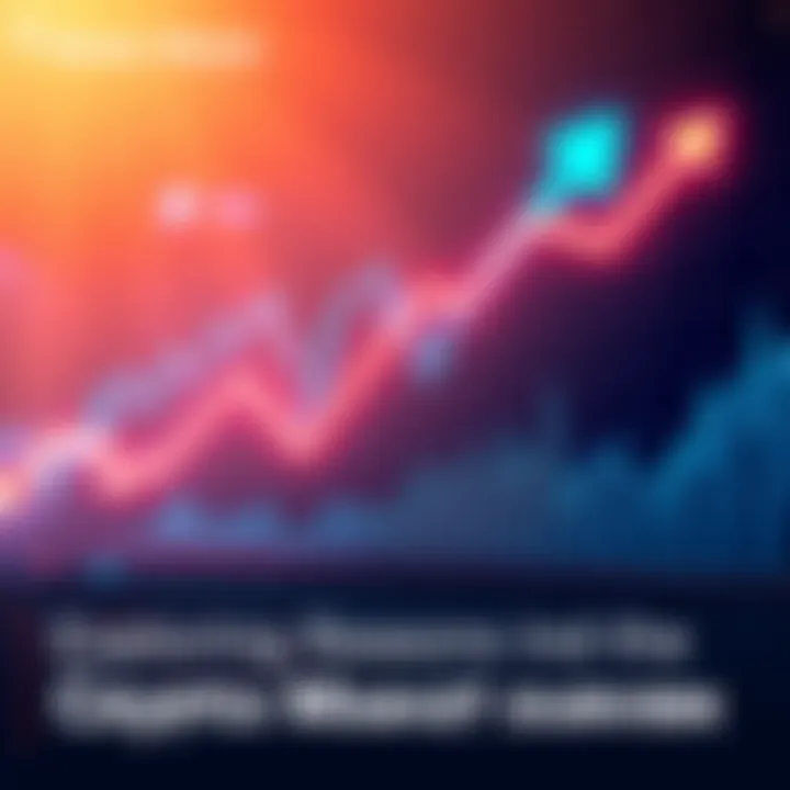 Graph showing decline in cryptocurrency values with arrows pointing down