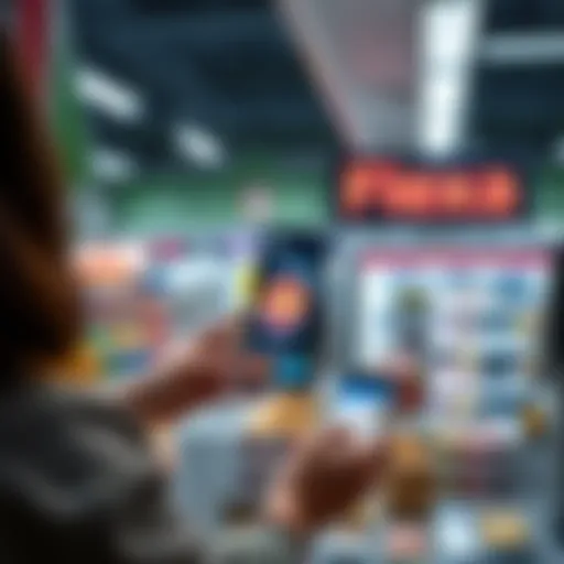 Crypto Payment Solutions A person using a smartphone to make a cryptocurrency transaction at a store checkout, with a sign for Flexa in the background.