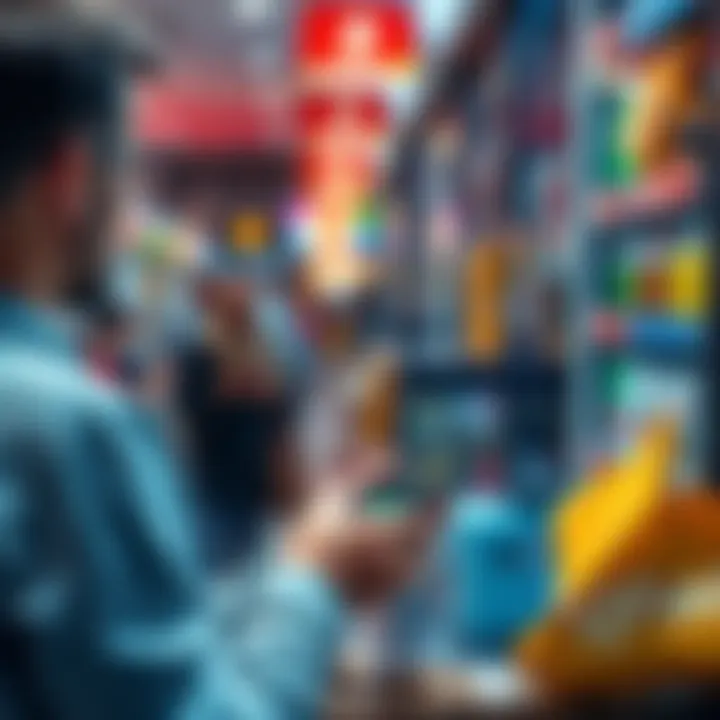 Using cryptocurrency for shopping A person making a purchase at a store using a mobile device for cryptocurrency payment