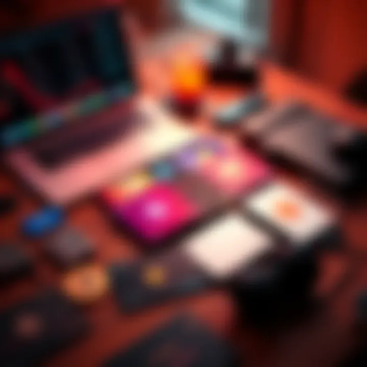 Crypto Tools and Cards An assortment of crypto cards and digital tools on a table with a laptop and smartphone, representing DeFi solutions for managing digital currencies