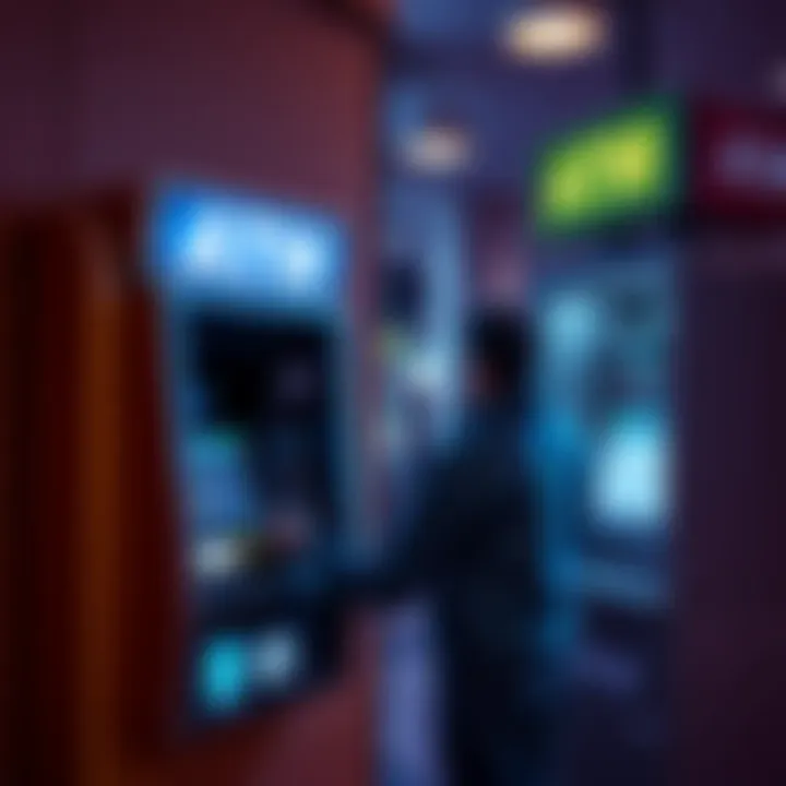 A person using a crypto ATM to convert cash to cryptocurrency in Santee, San Diego.