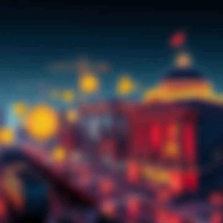 A visual representation of cryptocurrency symbols merged with bank buildings, illustrating the relationship between crypto and traditional finance.