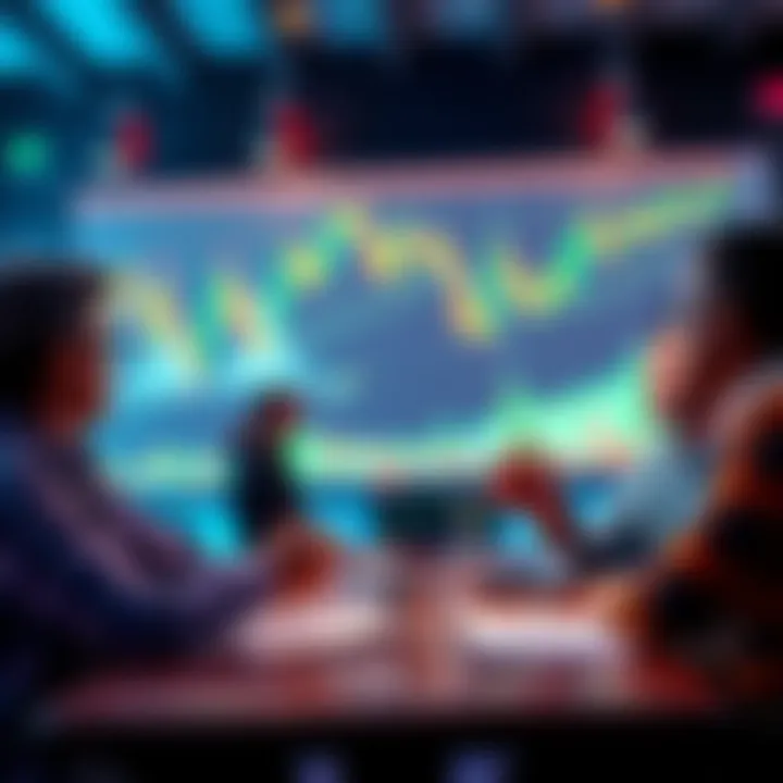 People discussing strategies on handling a crypto bear market with charts and graphs in the background