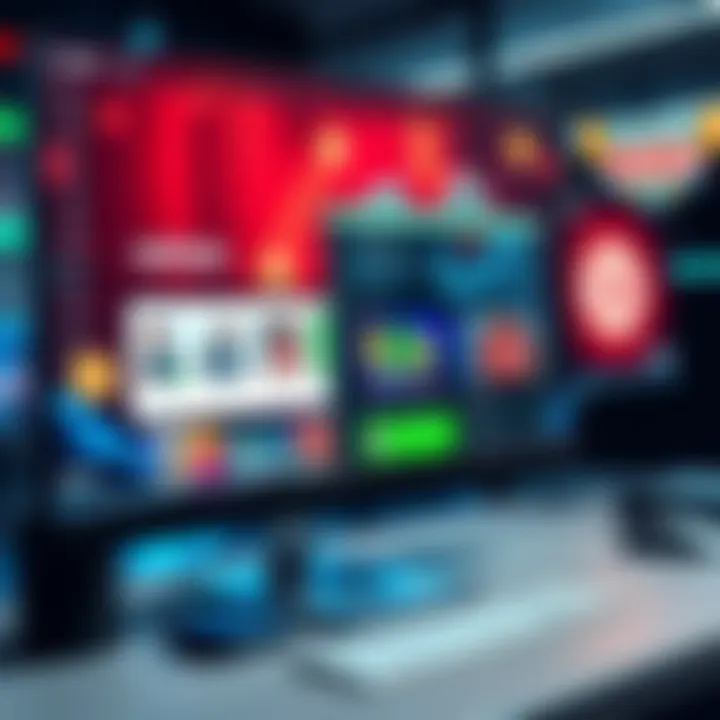 Different crypto betting websites displayed on a computer screen with casino-themed graphics