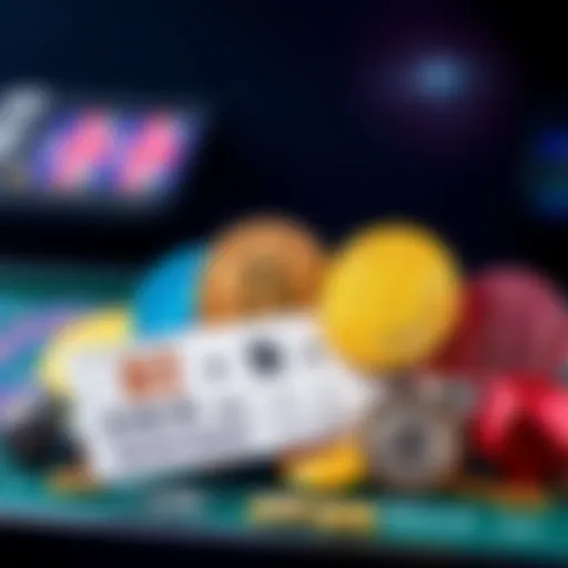 A graphic showing different cryptocurrency symbols and a betting ticket, representing crypto bookmakers.