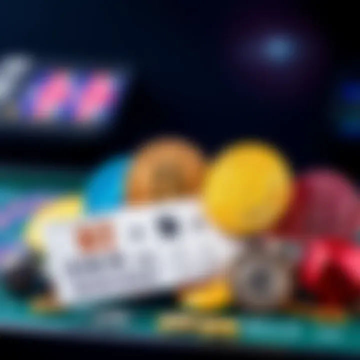 A graphic showing different cryptocurrency symbols and a betting ticket, representing crypto bookmakers.