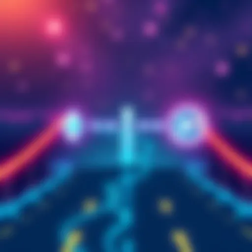 Illustration of a digital bridge connecting Ethereum and Solana with arrows showing transfer flow and low fees