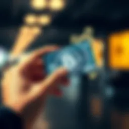 A person holding a crypto card with digital currency symbols around it, symbolizing modern spending habits.