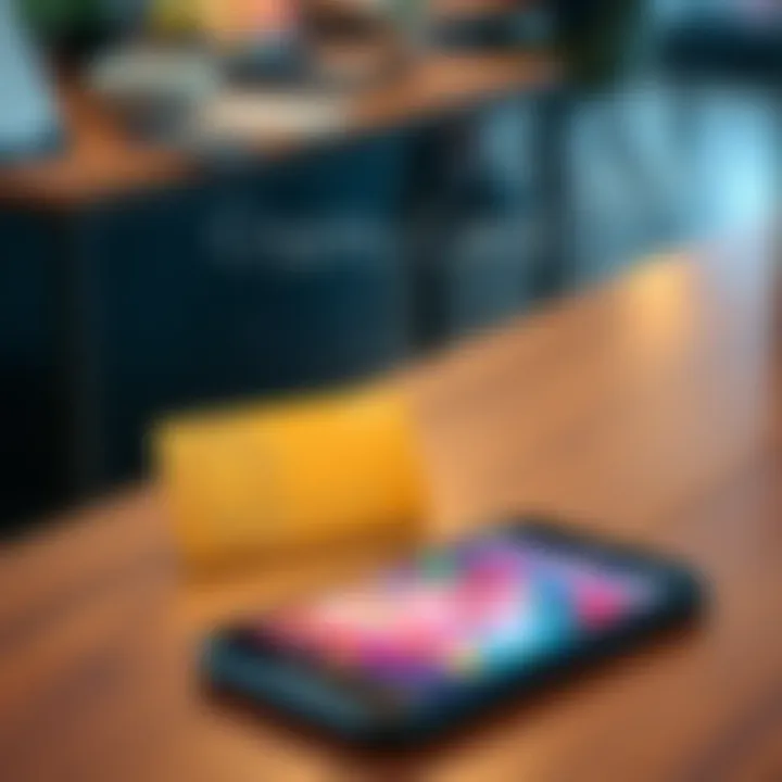 A crypto card placed on a wooden table next to a smartphone displaying a wallet app.