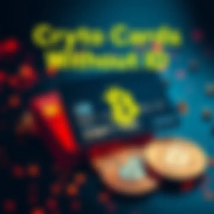 A visual representation of non-KYC crypto cards featuring a credit card and digital currency symbols, highlighting privacy in transactions.