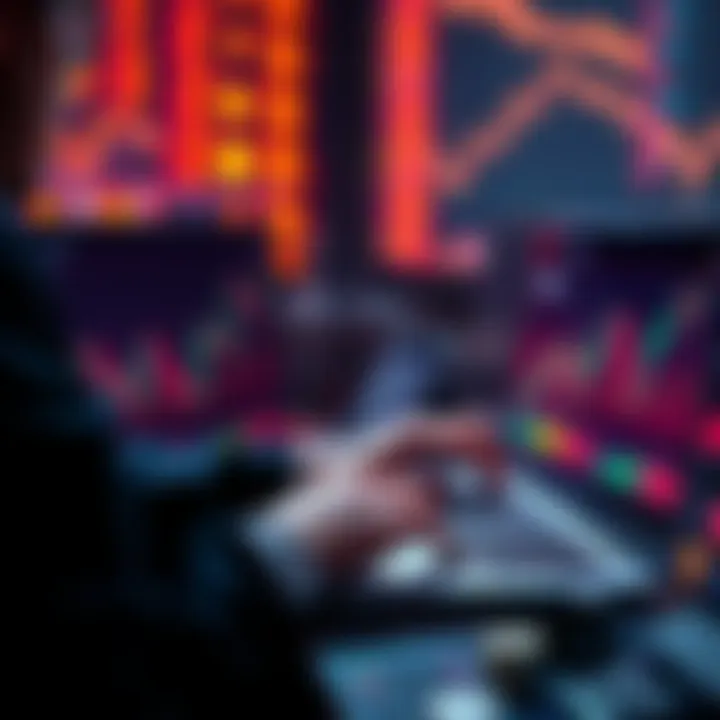 Crypto Cash Management A person managing cryptocurrency cash flows on a laptop, with charts and digital currency symbols displayed