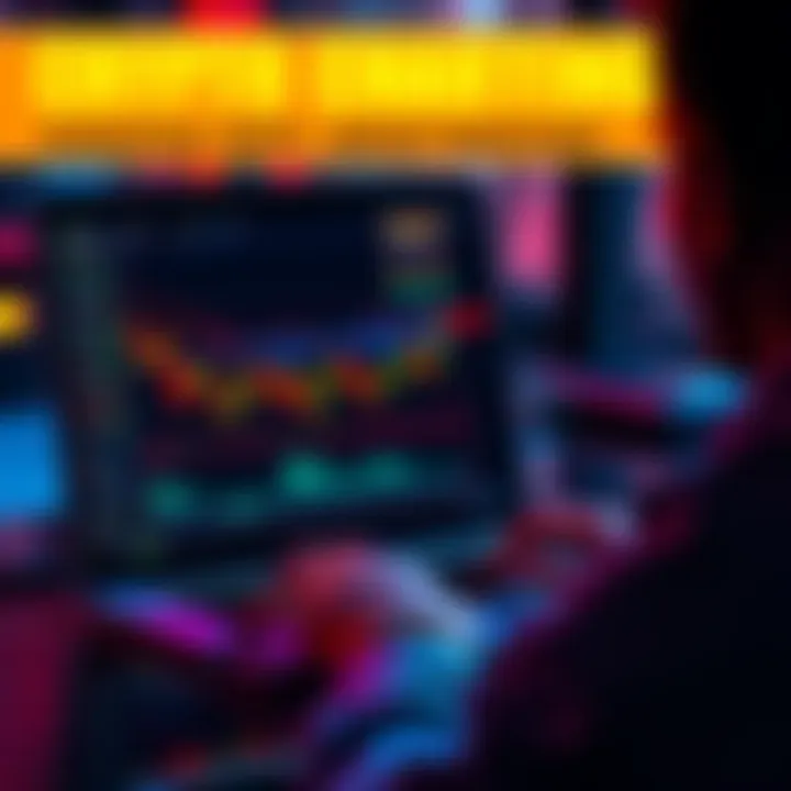 Crypto Charting Basics A person analyzing crypto charts on a laptop with various graphs and candlestick patterns displayed on the screen.