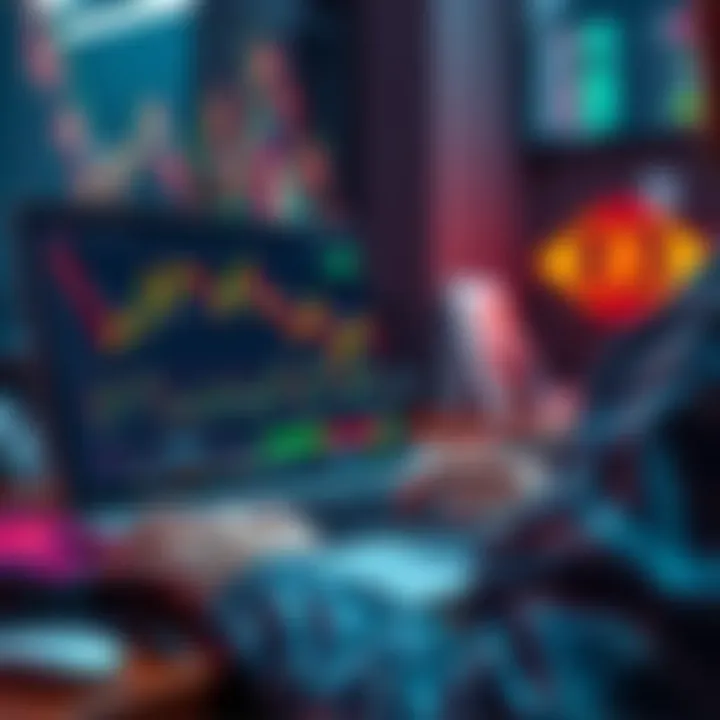 Charting Tools for Crypto Trading A beginner exploring various charting tools on a laptop, analyzing crypto market trends with colorful graphs and indicators on the screen.