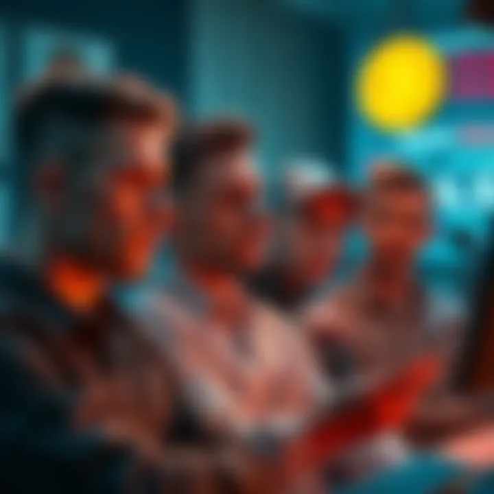 Crypto Community Decline A group of people looking disappointed while discussing cryptocurrency investments, showing signs of concern about their financial future.