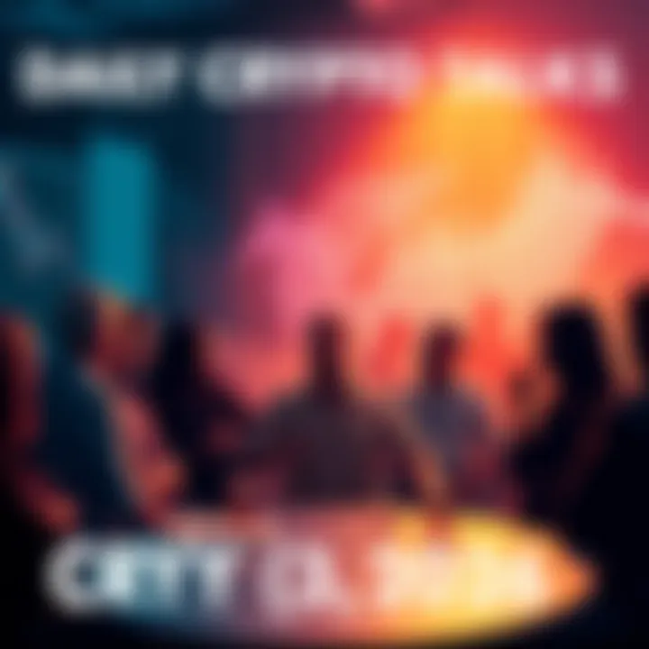 A group of people engaged in a lively discussion about cryptocurrency trends and insights.