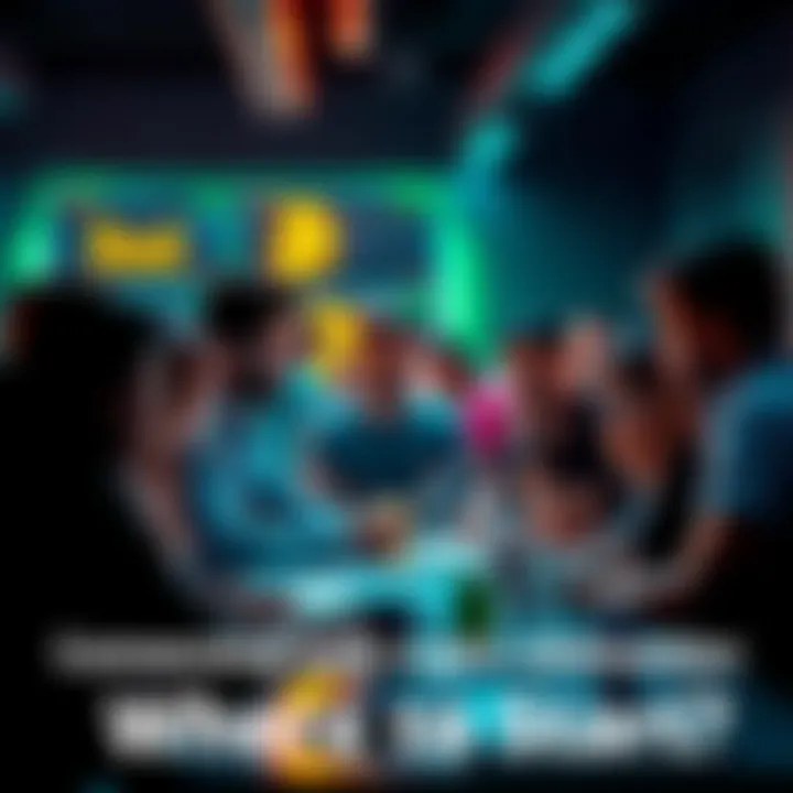 A group of people engaging in a lively discussion about cryptocurrency projects, sharing ideas and networking.