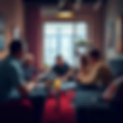A group of people engaging in a discussion about cryptocurrency technology in a cozy setting with laptops and notebooks.