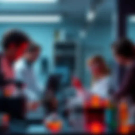 A group of scientists working in a lab with equipment related to neutrino research, symbolizing advancements in data transmission technology.