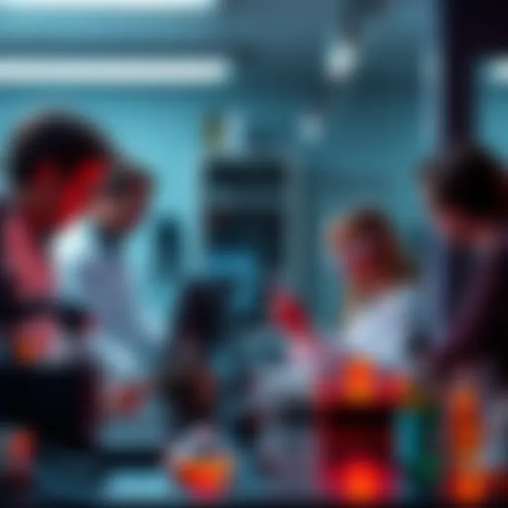 A group of scientists working in a lab with equipment related to neutrino research, symbolizing advancements in data transmission technology.