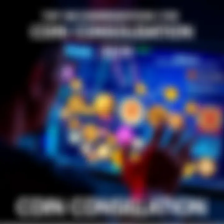 A person analyzing various cryptocurrency coins on a digital screen, considering options for asset consolidation.