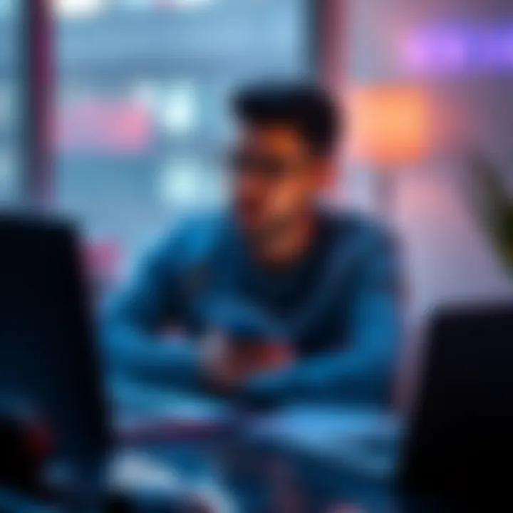 A person choosing between a custodial wallet app and self-custody options, sitting at a desk with a laptop and smartphone.