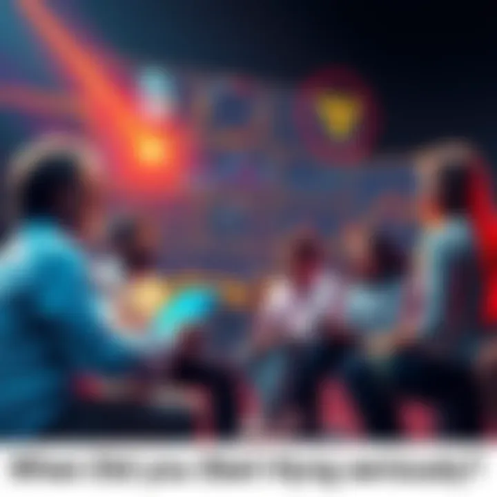 A group of people engaging in a conversation about cryptocurrency amidst charts and graphs