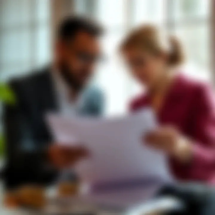 A couple discussing financial documents related to cryptocurrency during a divorce settlement