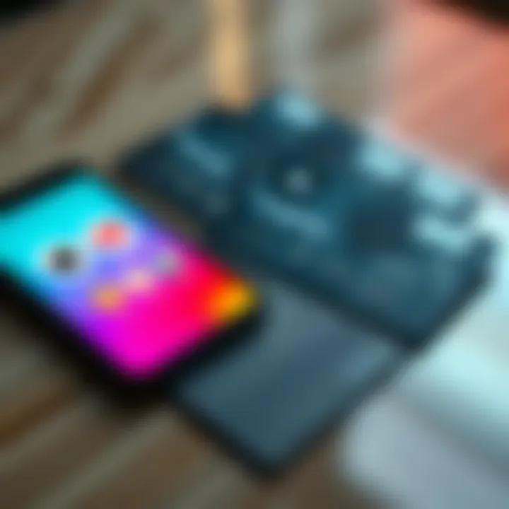 A collection of crypto debit cards on a table next to a smartphone displaying Apple Pay and Google Pay logos