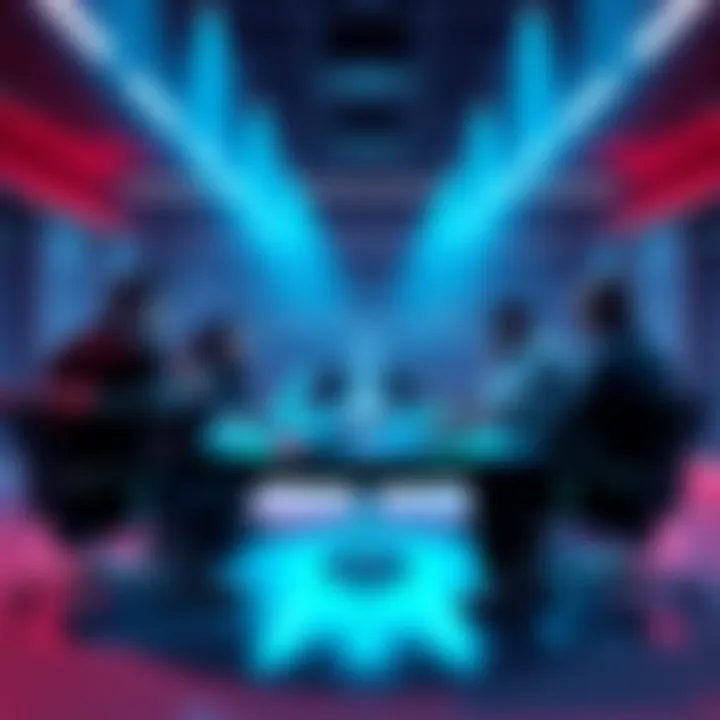 A group of people discussing cryptocurrency trends at a round table with laptops and charts.