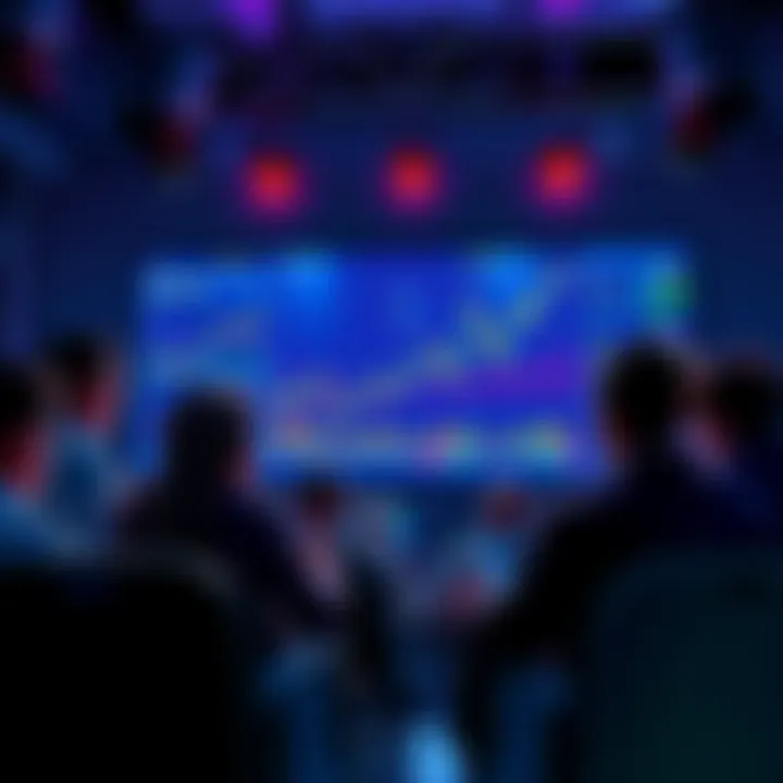 People engaging in a lively discussion about cryptocurrency with charts and graphs on screen