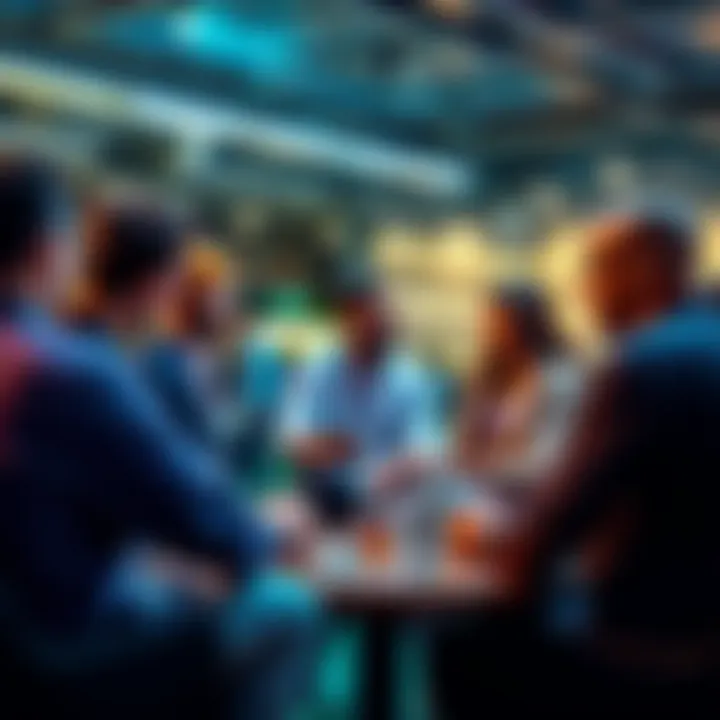 A diverse group of people engaging in a discussion about cryptocurrency in a casual setting