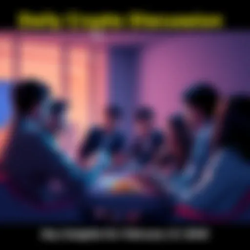 A diverse group of people engaging in a discussion about cryptocurrency, sharing ideas and warning about scams.