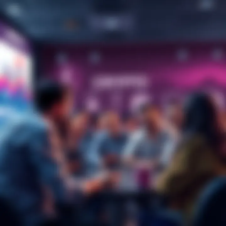 A diverse group of people engaging in a lively discussion about cryptocurrency trends and predictions.