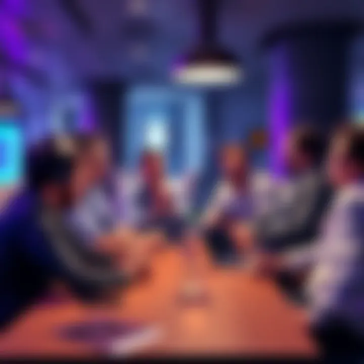 A group of people discussing cryptocurrencies in an informal setting, sharing ideas and tips about trading and investment practices.
