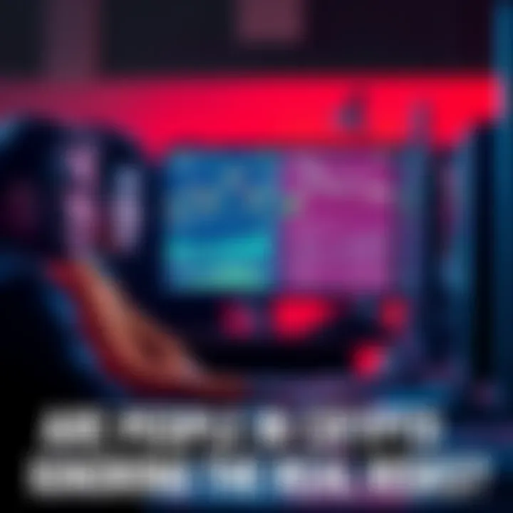 A group of diverse individuals looking at a computer screen displaying cryptocurrency charts, showing expressions of concern and confusion.