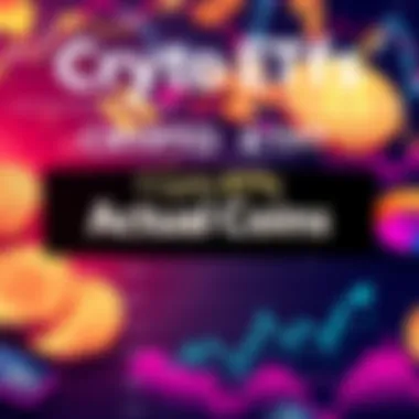 A comparison chart showing the pros and cons of crypto ETFs and buying actual coins, with visuals of coins and ETF graphics