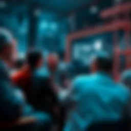 Crypto and Ethereum Discussion A group of people discussing cryptocurrency trends and Ethereum in an open forum setting, sharing insights and strategies.