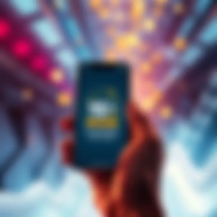 A graphic showing a hand holding a smartphone displaying a 15% return on a crypto exchange, with currency symbols in the background.