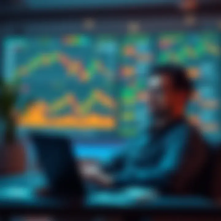 A person sitting calmly with a laptop, looking at cryptocurrency charts, feeling relaxed and confident about finances.