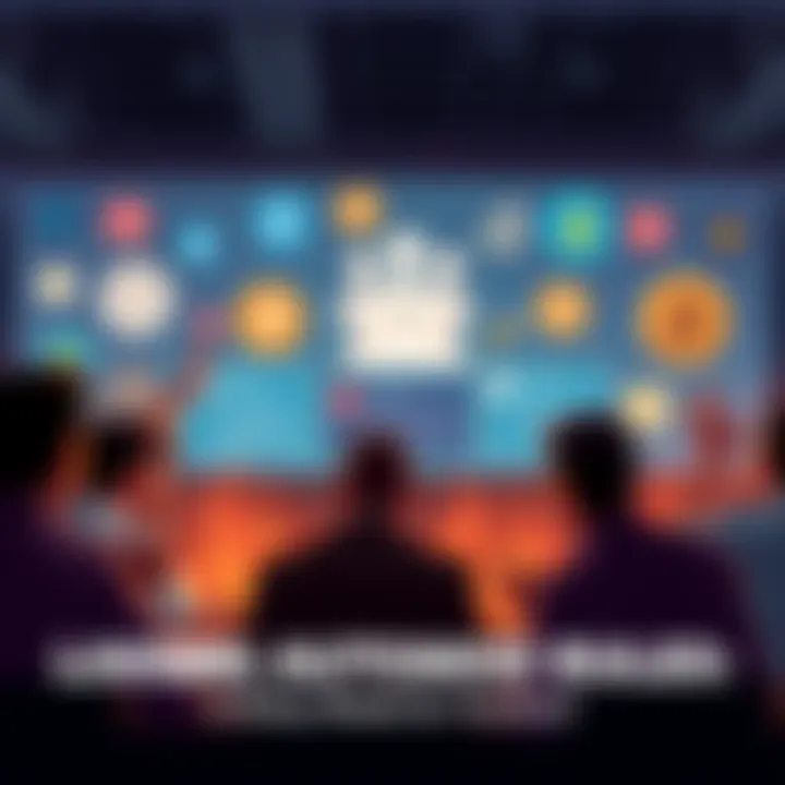 A group of people engaging in a heated discussion about loosening moderator rules on a digital forum, with crypto logos in the background.
