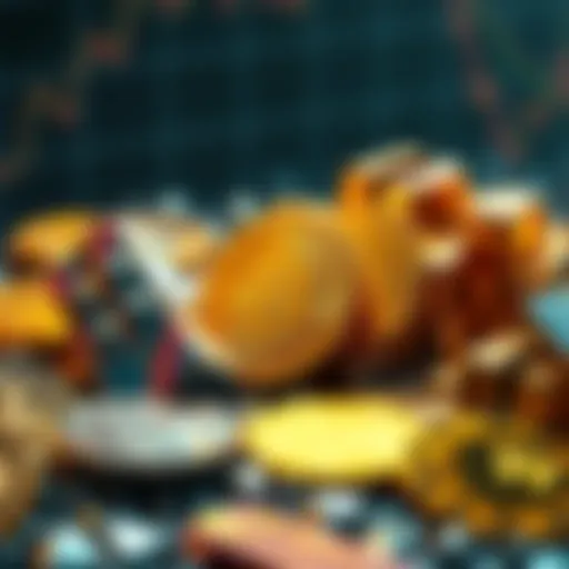 A visual representation of rising cryptocurrency values next to declining gold and silver prices, highlighting the market shift.