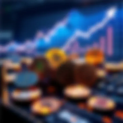An illustration showing various altcoin symbols with a backdrop of a rising graph, signifying growth in the crypto market.