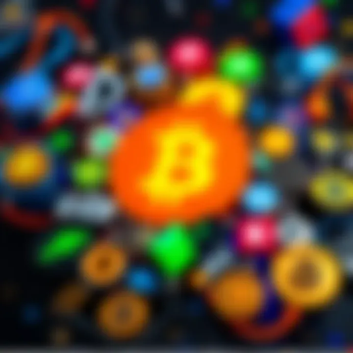 A graphic showing various cryptocurrency logos merging into a large central logo, representing consolidation in the industry.