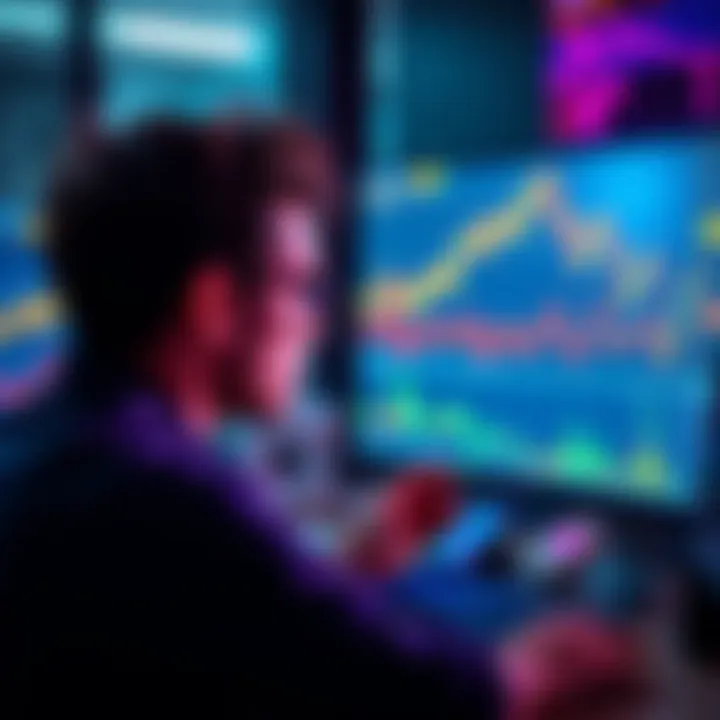 Crypto Investing Basics A beginner looking at a computer screen with cryptocurrency graphs and wallets on display, symbolizing the start of a crypto investing journey.