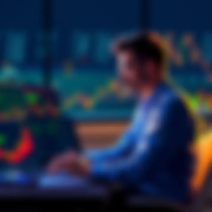 A person pondering over crypto and stock market options while planning for early retirement, with a laptop and financial charts nearby.